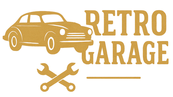 Un logo pour un garage rétro avec une voiture et deux clés.