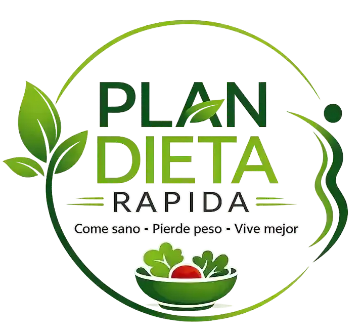 Logo verde y blanco de &ldquo;Plan Dieta R&aacute;pida&rdquo; con hojas y un taz&oacute;n de ensalada.