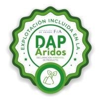 Logotipo verde DAP Aridos: incluye declaración ambiental de producto, con icono de hoja.
