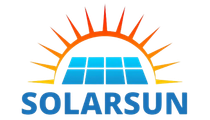 Ein Logo für Solarsun mit einer Sonne und Solarmodulen