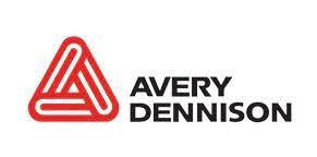 El logotipo de Avery Dennison es rojo y negro sobre un fondo blanco.