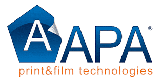 Logotipo de Aapa Print & Film Technologies sobre fondo blanco