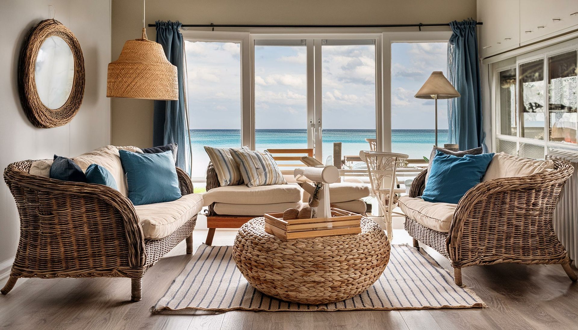 Intérieur de maison avec vue mer.