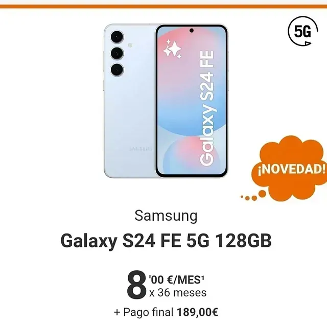 Un anuncio de un Samsung Galaxy S24 Fe 5G de 128 GB.