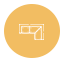Un icono de un plano de planta en un círculo sobre un fondo blanco.