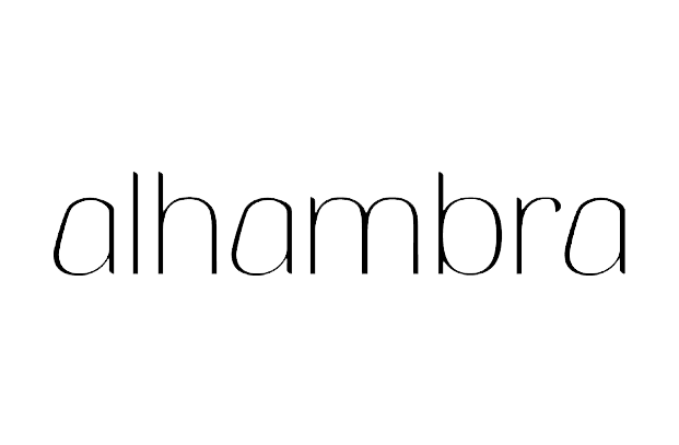 Das Wort „Alhambra“ in minimalistischer, kleingeschriebener, serifenloser Schriftart auf weißem Hintergrund.