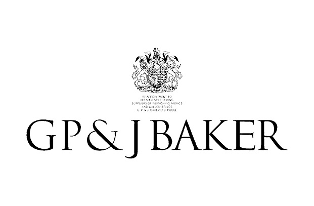 Logo für GP & J BAKER mit einem königlichen Wappen über dem Firmennamen in schwarzer Serifenschrift.