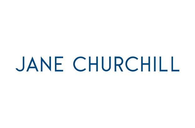Das Jane-Churchill-Logo in dunkelblauer Schrift auf weißem Hintergrund.