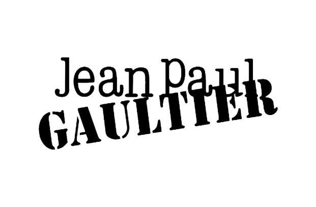 Das Jean Paul Gaultier-Logo in schwarzer Schrift auf weißem Hintergrund, der Markenname in einer Schablonenschrift.