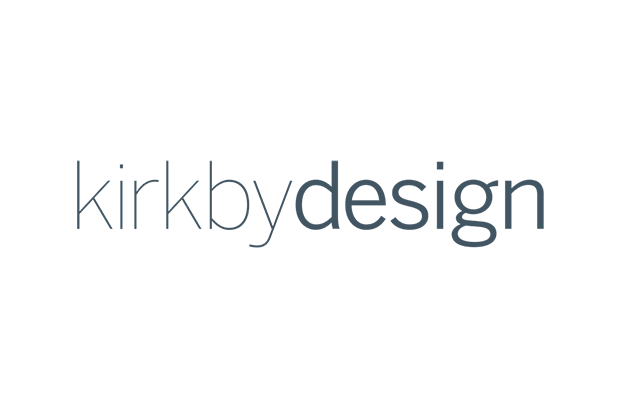 Das Schriftzug-Logo „kirkbydesign“ in einer dünnen, dunkelgrauen serifenlosen Schriftart auf schlichtem weißen Hintergrund.
