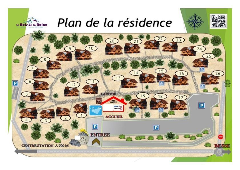 Plan avec les numéros des chalets de la résidence