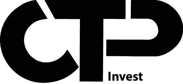 Logo de CTP Invest : lettres stylisées noires « CTP » avec « Invest » en dessous.