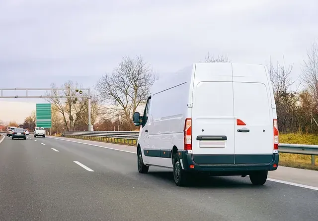 Una camioneta blanca circula por una autopista.