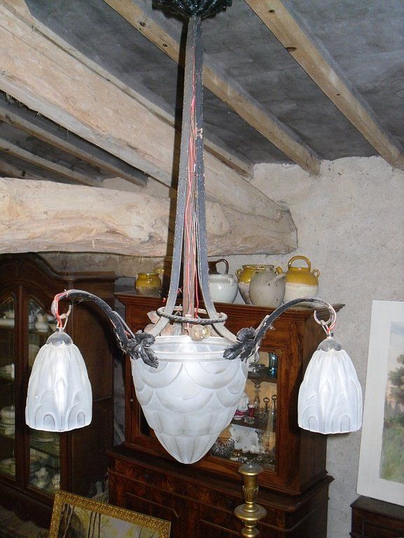 Lustre Art-nouveau, Art déco, vintage, verreries, cristal