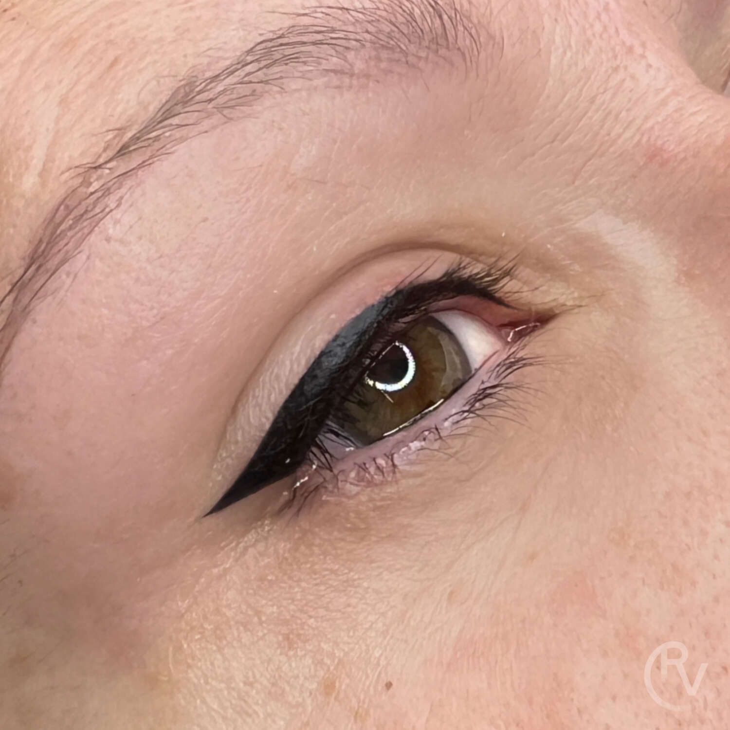 Un primer plano del ojo de una mujer con un delineador negro.