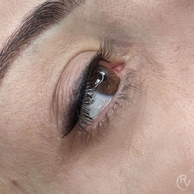 Un primer plano del ojo de una mujer con pestañas largas.