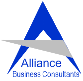 The logo for alliance business consultants is blue and gray.