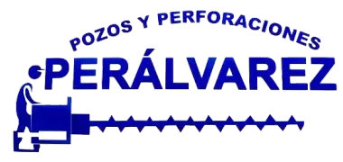 Logotipo de Per&aacute;lvarez, empresa de perforaci&oacute;n. Presenta a un trabajador operando un taladro con la leyenda "POZOS Y PERFORACIONES" en la parte superior.