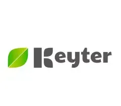 Logotipo de Keyter: un icono de una hoja verde junto al nombre de la empresa escrito en letras minúsculas grises.