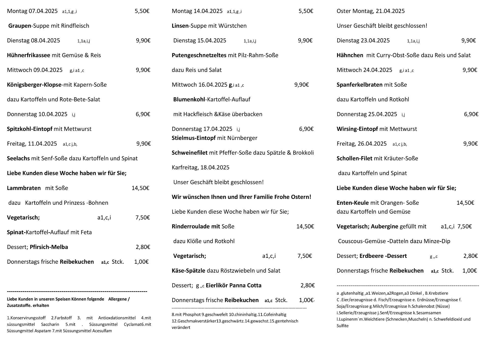 Mittagsplan Feinkost Wendt