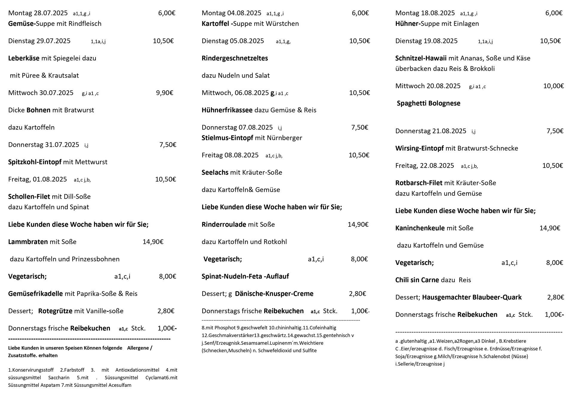Mittagsplan Feinkost Wendt