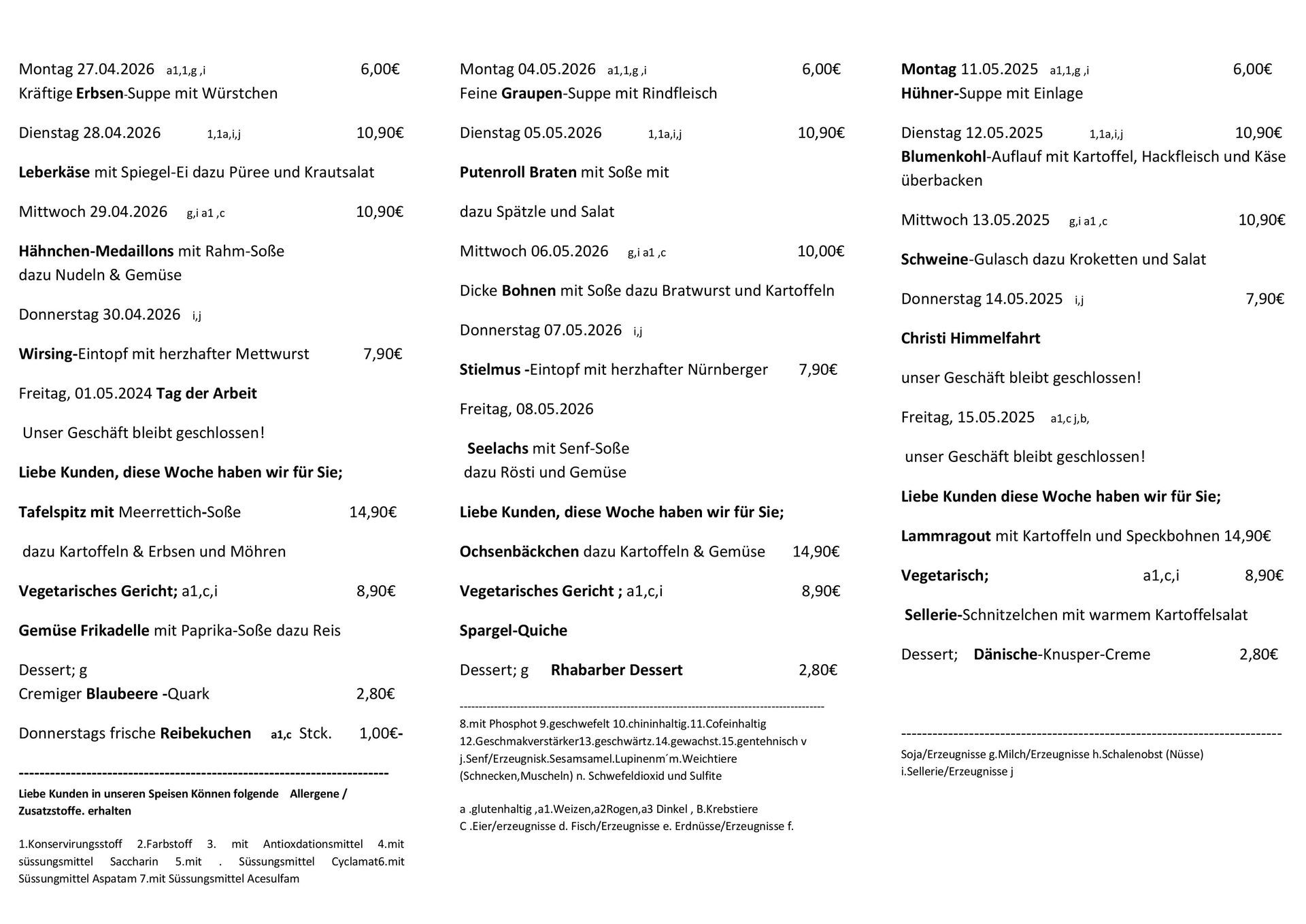Mittagsplan Feinkost Wendt