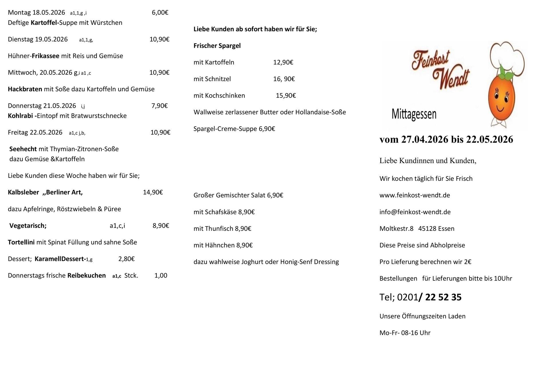 Mittagsplan Feinkost Wendt