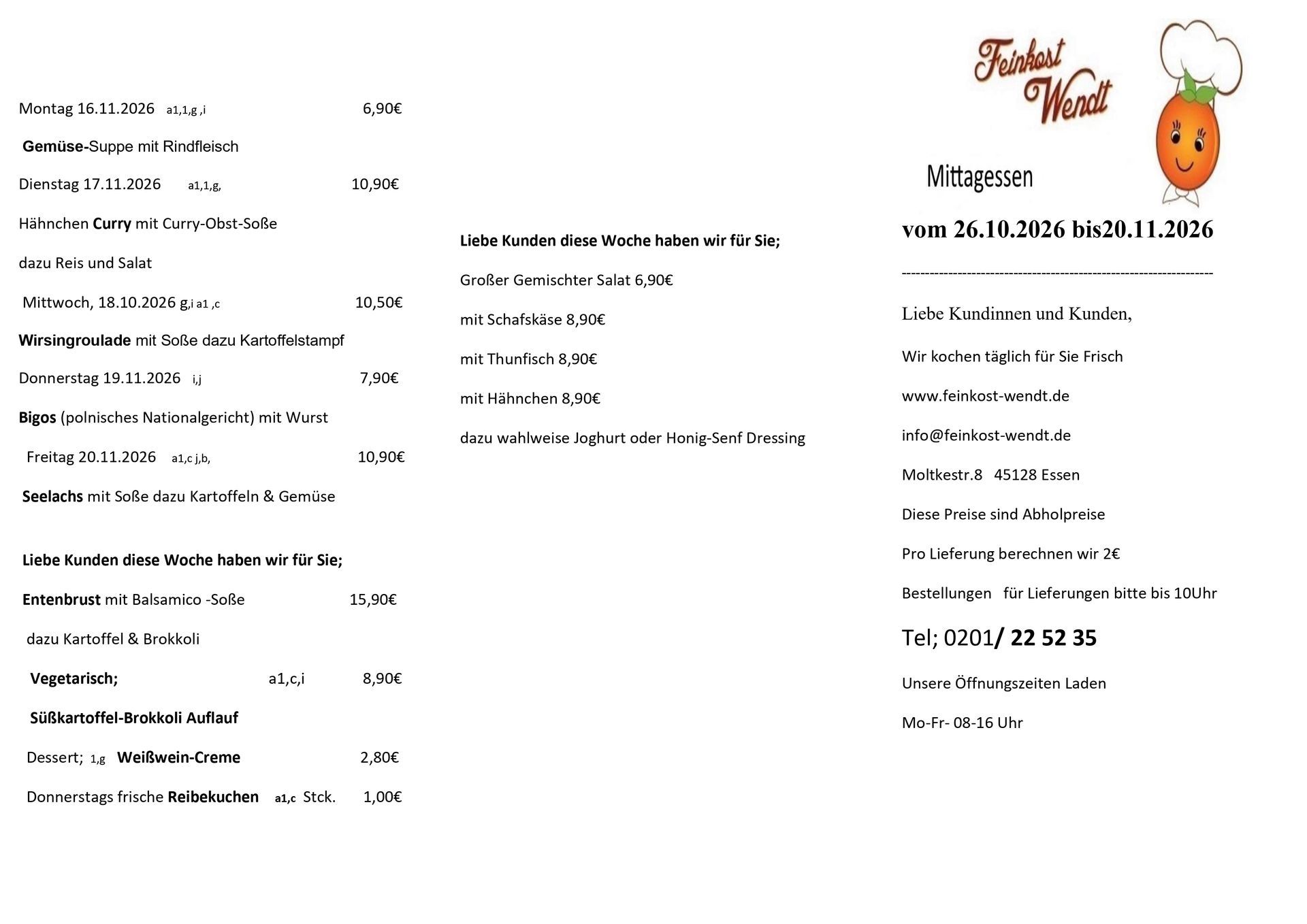 Mittagsplan Feinkost Wendt