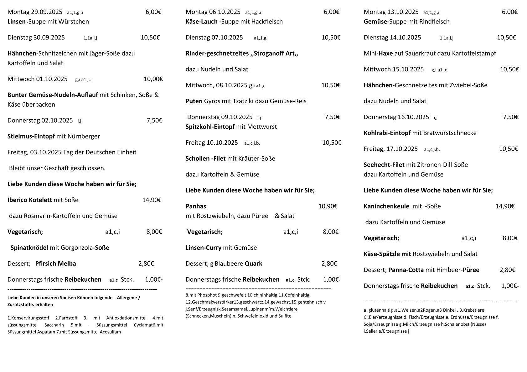 Mittagsplan Feinkost Wendt