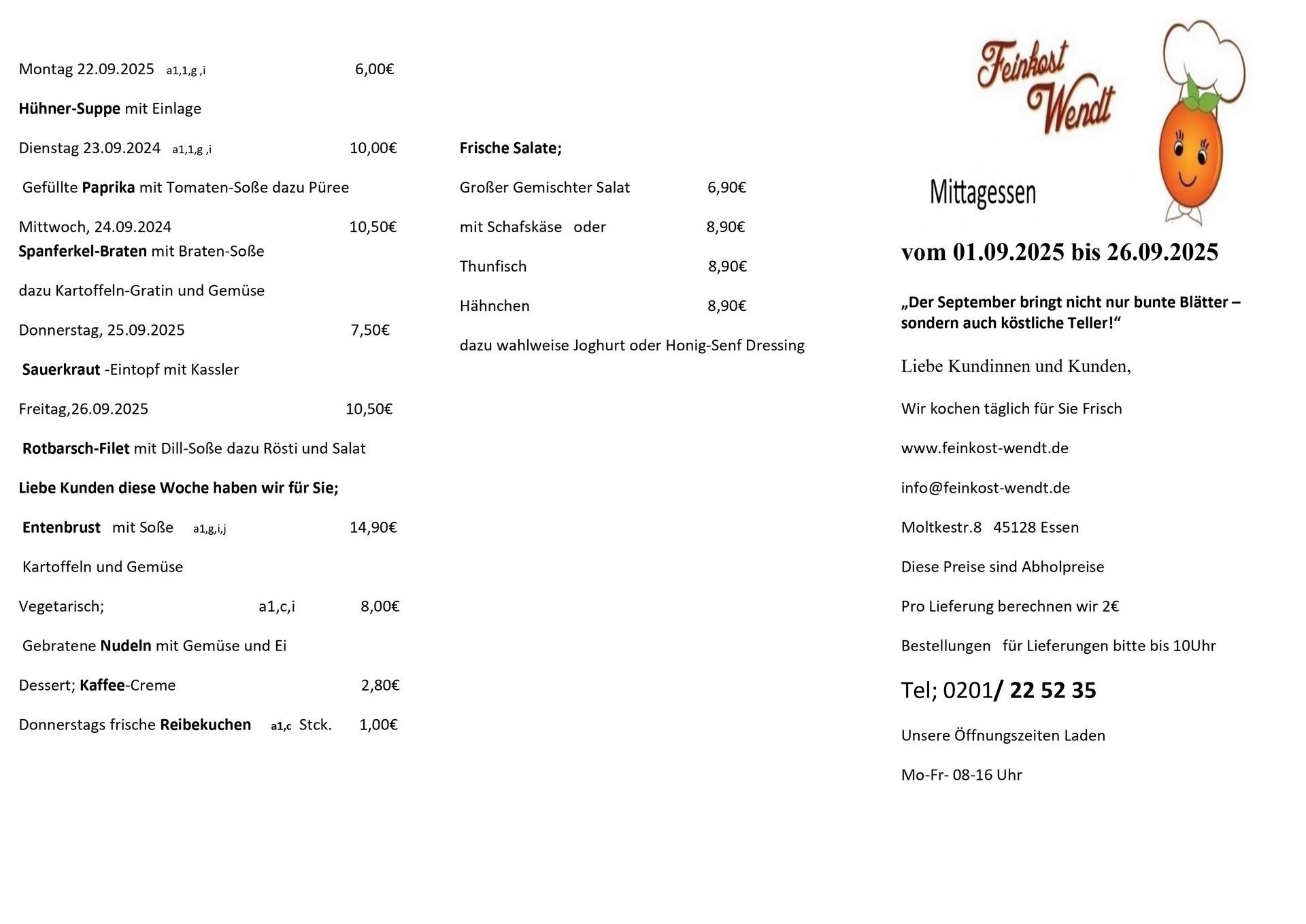 Mittagsplan Feinkost Wendt