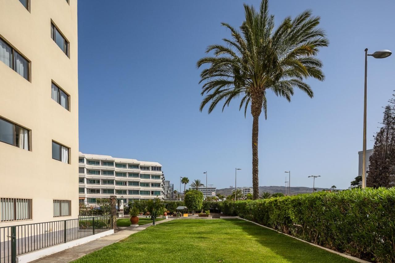 Un gran edificio con una palmera delante.
