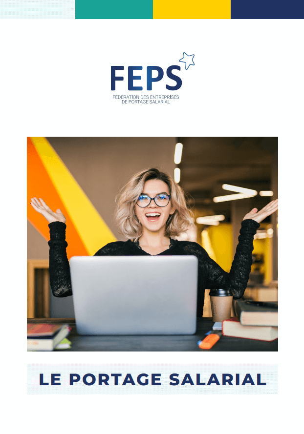 Femme avec un ordinateur portable, bras levés, souriante. Logo FEPS