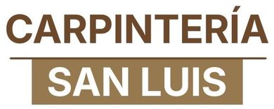 Logotipo marrón con el texto “CARPINTERÍA” sobre “SAN LUIS” en un rectángulo marrón.