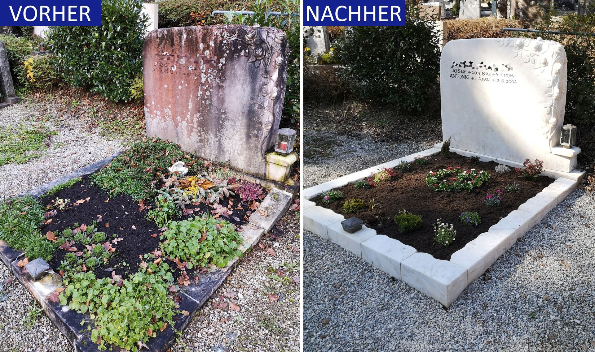 Grabstein vorher- nachher
