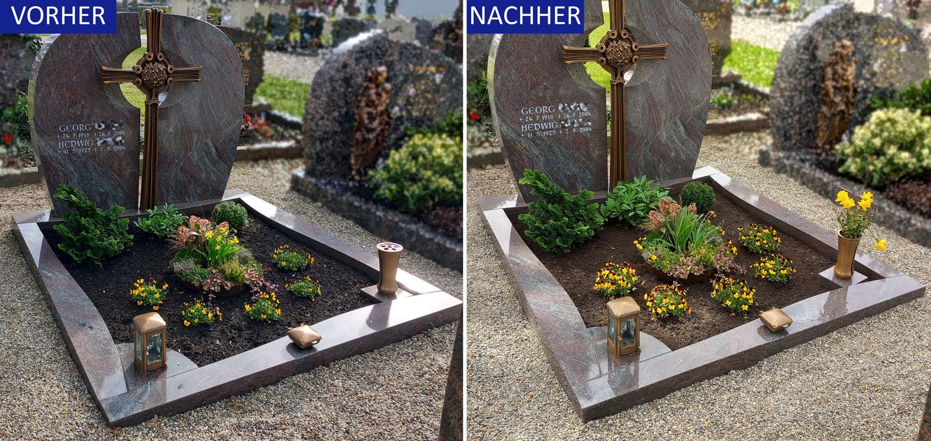 Grabstein vorher- nachher