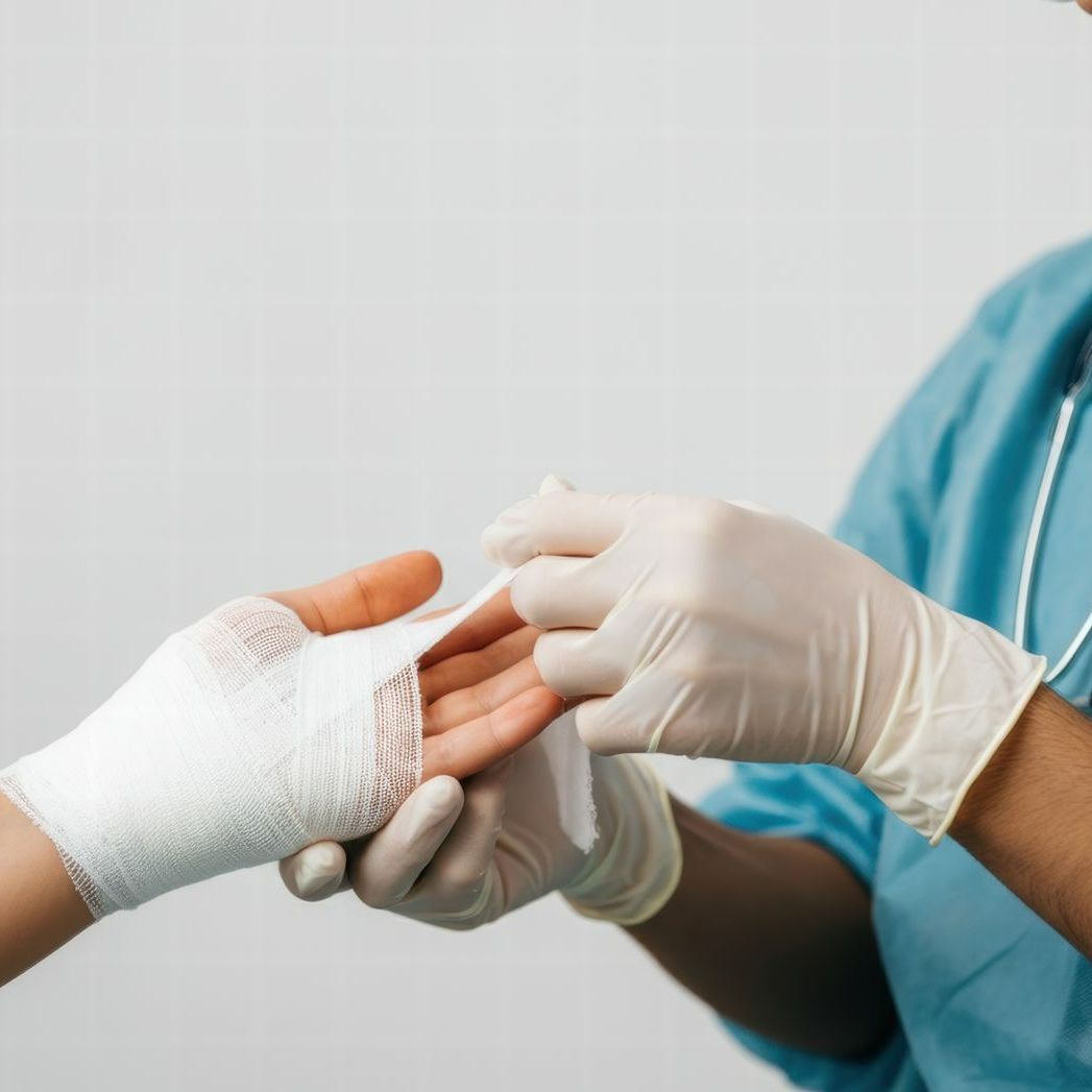 Une personne refait le pansement d'une main