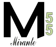 Letra "M" preta com "55" empilhado em verde claro; "Mirante" em fonte cursiva abaixo.