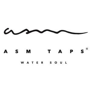 Logotipo da ASM TAPS com letras estilizadas e linha ondulada, com o texto 