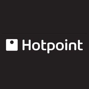 Logotipo da Hotpoint: quadrado branco com um ponto preto, texto 