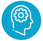 Círculo azul con contorno blanco de una cabeza con un engranaje dentro, que simboliza el pensamiento.