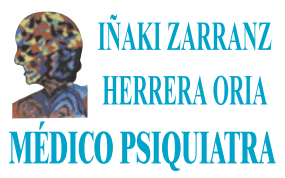 Logotipo de psiquiatra: perfil de cabeza colorido y texto "I&ntilde;aki Zarranz Herrera Oria, Psiquiatra".