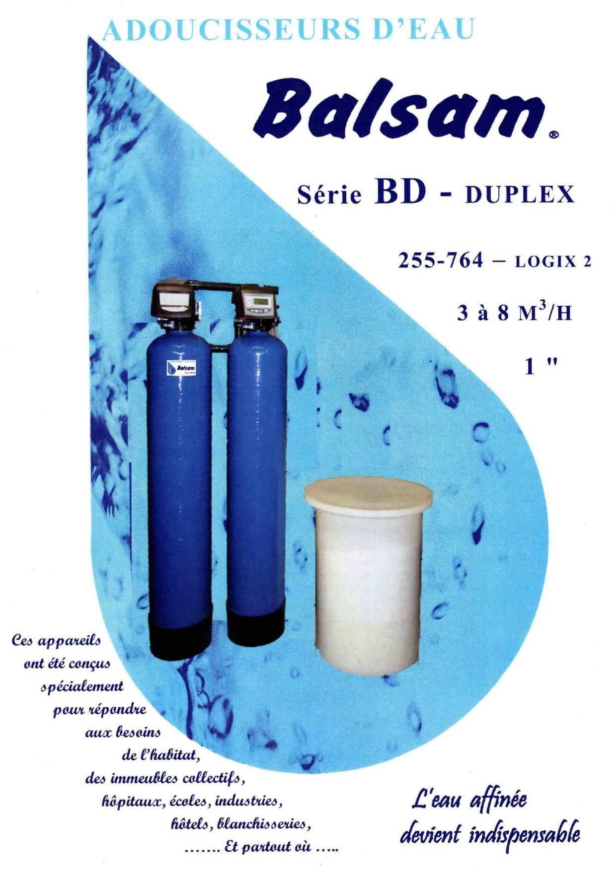 Présentation d'un adoucisseur de collectivités série BD duplex