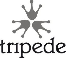 Logotipo con diseño de pata de rana estilizada de color gris sobre la palabra "tripede" en letras minúsculas negras.