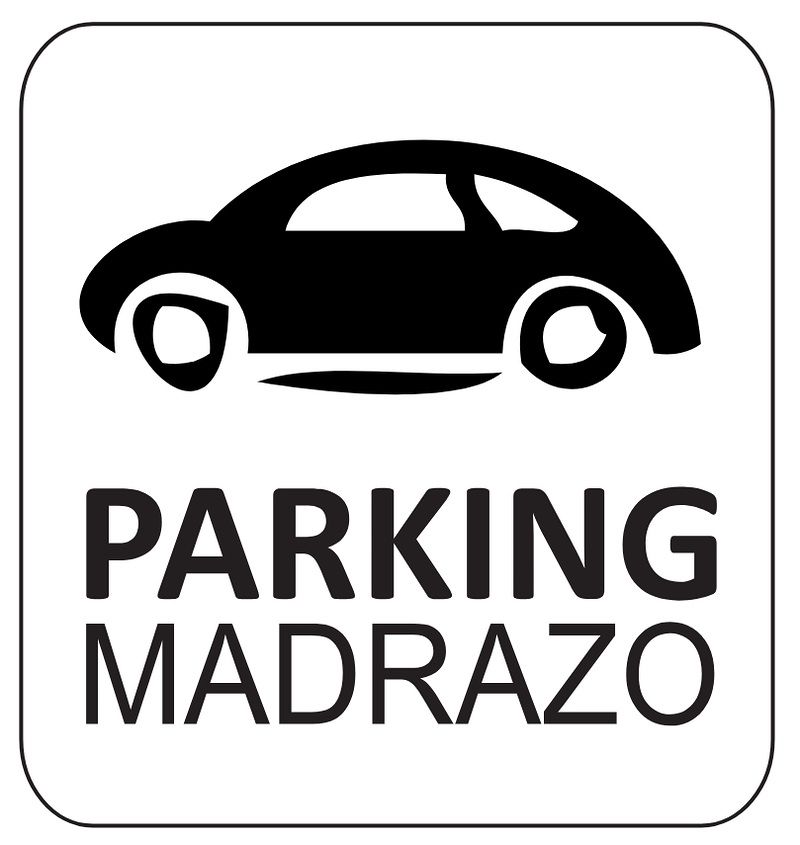 Señal de estacionamiento con símbolo de automóvil y el texto "PARKING MADRAZO".