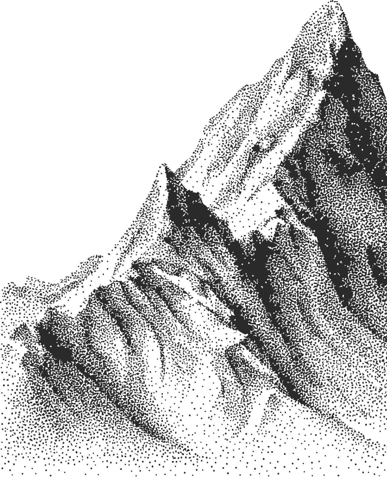 Illustration en noir et blanc d'un sommet de montagne rocheuse.