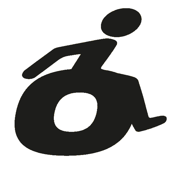 Eine Silhouette einer Person im Rollstuhl auf weißem Hintergrund