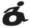 Eine Silhouette einer Person im Rollstuhl auf weißem Hintergrund