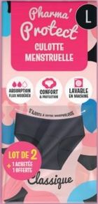 Culottes menstruelles lavables « Pharma Protect » à 6.49€. Culotte classique. Au choix : taille S à XXL. 1 culotte + 1 culotte offerte.