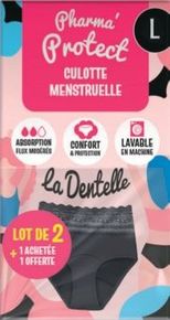 Culottes menstruelles lavables « Pharma Protect » à 7.39€. Culotte dentelle. Au choix : taille S à XXL. 1 culotte + 1 culotte offerte.