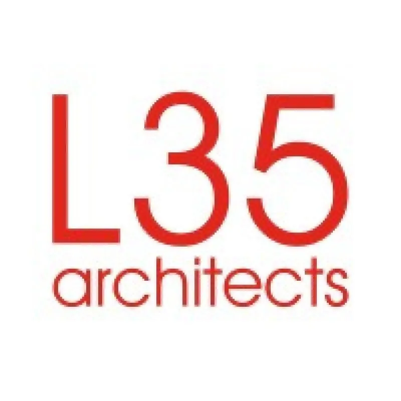 Logotipo rojo para L35 Architects, con las letras y números